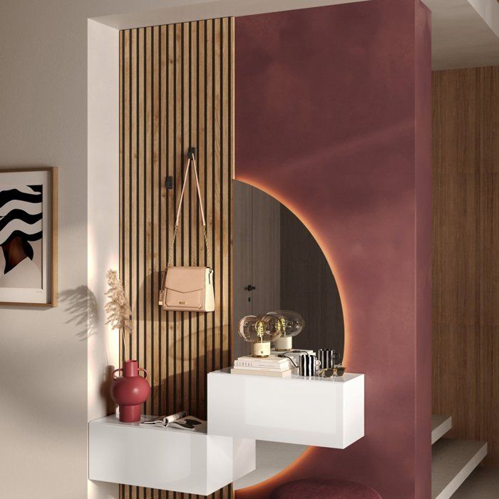 Meuble dentrée Narbolia Dmora en bois noble blanc brillant 140x30x236h cm