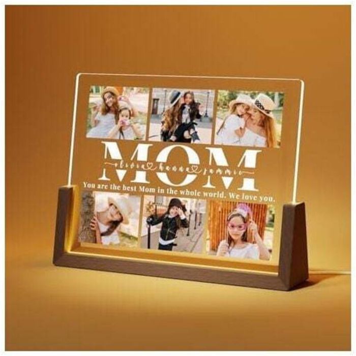 Cadre Photo Personnalisé Lumineux pour Maman Lampe Cadeau Fête des Mères avec 6 Photos