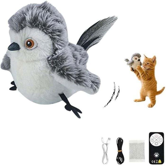 Comparer les prix de Jouet interactif pour chat - PZCC - Oiseau volant - Ailes battantes - Sons réalistes - Télécommande - Rechargeable USB