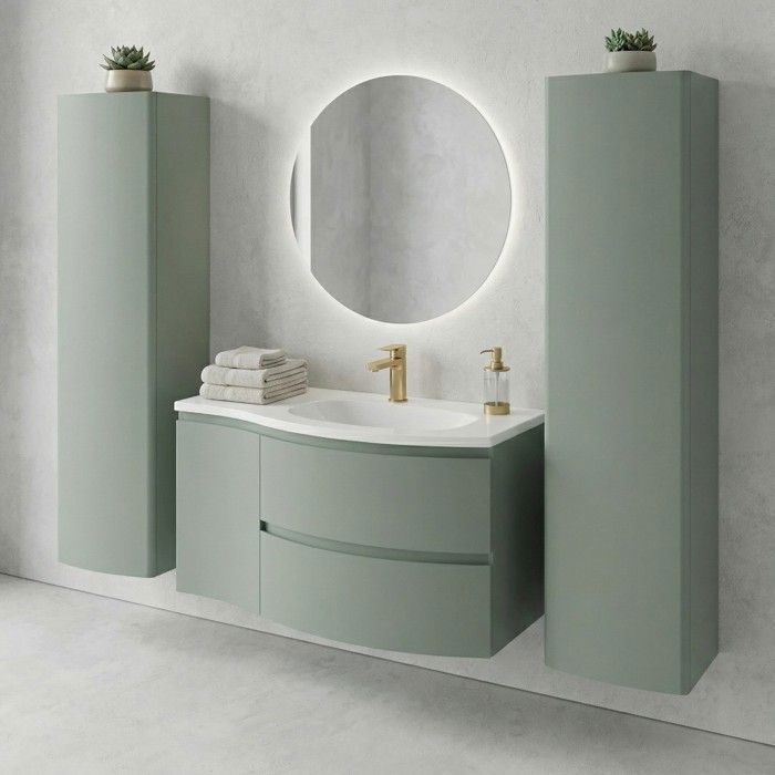 ARMONIA Meuble vasque encastrée L. 105 cm vert sauge extension à gauche + 2 colonnes