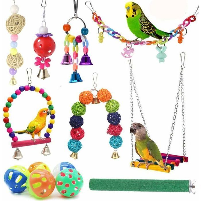 12 Paquets Jouets pour Oiseaux Perroquet Swing Toys - Cloche à Mâcher Suspendue Jouets pour Cage à Oiseaux Convient aux Petites