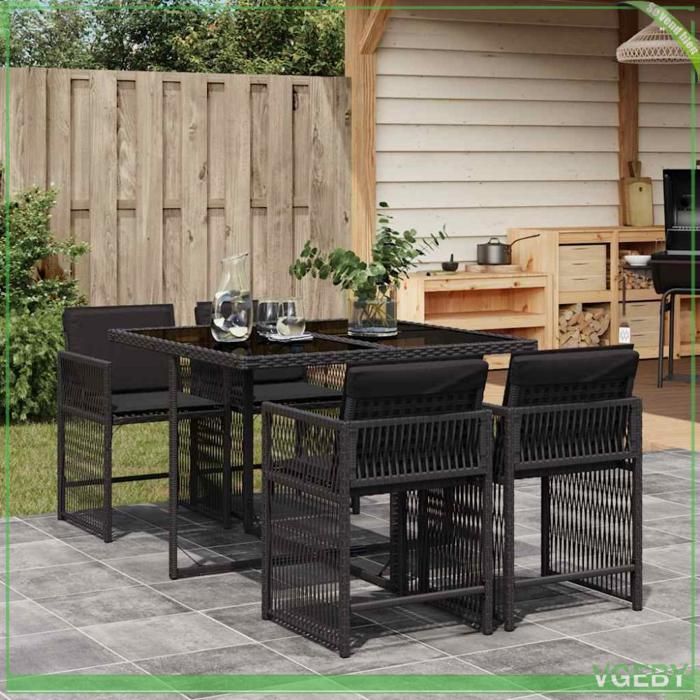 Ensemble à manger de jardin - FAFEICY - 3211615 - Noir - Résine tressée - Chaises pliables (rangement compact)