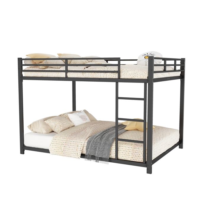 Lit superposé en acier noir 140x200 structure solide pour chambre denfant