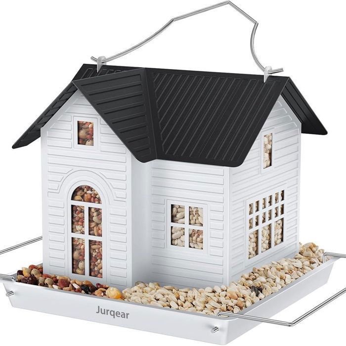 Mangeoire à oiseaux suspendue en forme maison avec lumière led solaire décoration de jardin mangeoire pour oiseaux - Jurqear - ex