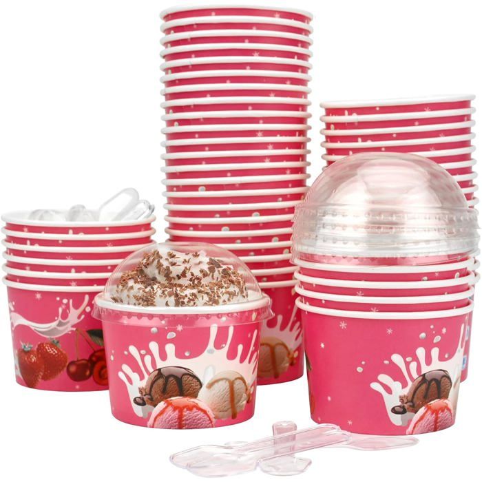 Coupe Glacée Tasses50 Pcs Bols de Crème Glacée avec 50 Paires de Couvercles et de CuillèresBols à Crème GlacéeTasses à Dessert