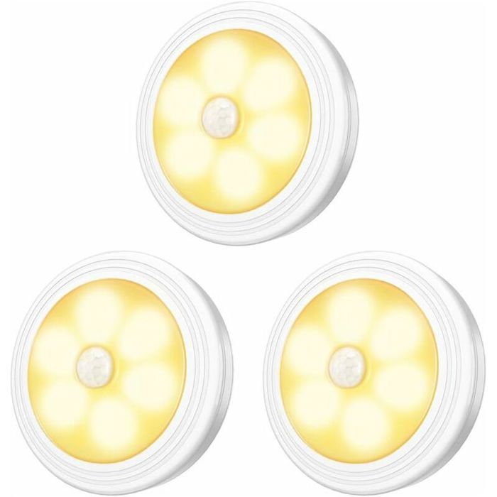 Lampes LED 3 pièces avec détecteur de mouvement et base magnétique piles incluses