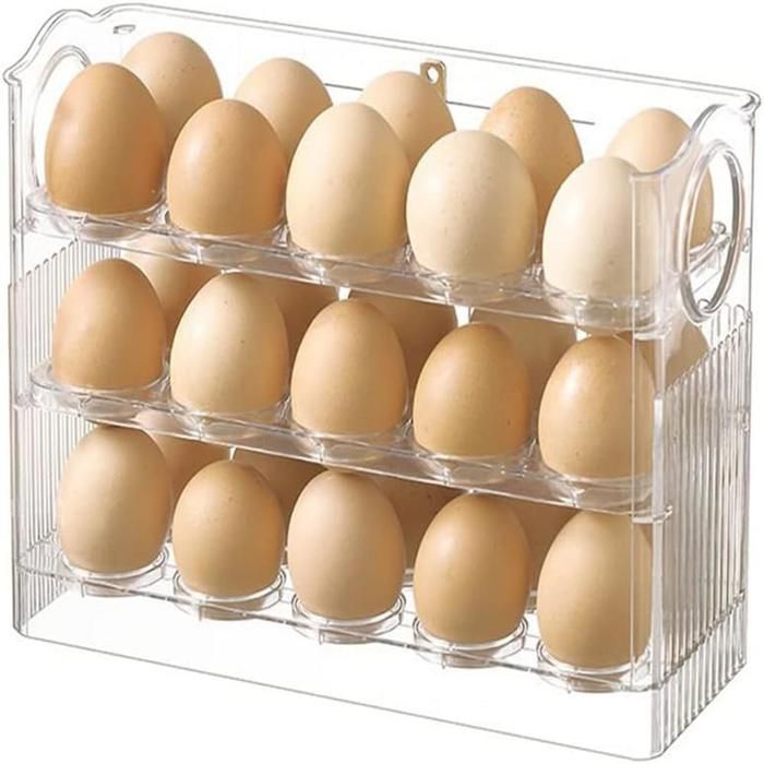 Porte-œufs en plastique pour réfrigérateur boîte de rangement pour 30 œufs plateau à œufs à 3 compartiments rabattable rangement