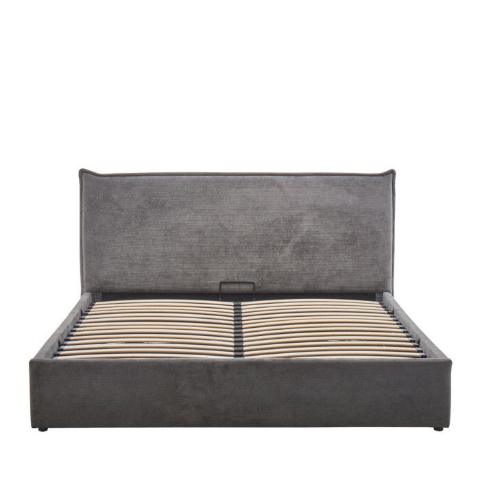 Cama - Lit coffre en velours côtelé 160x200cm - Gris