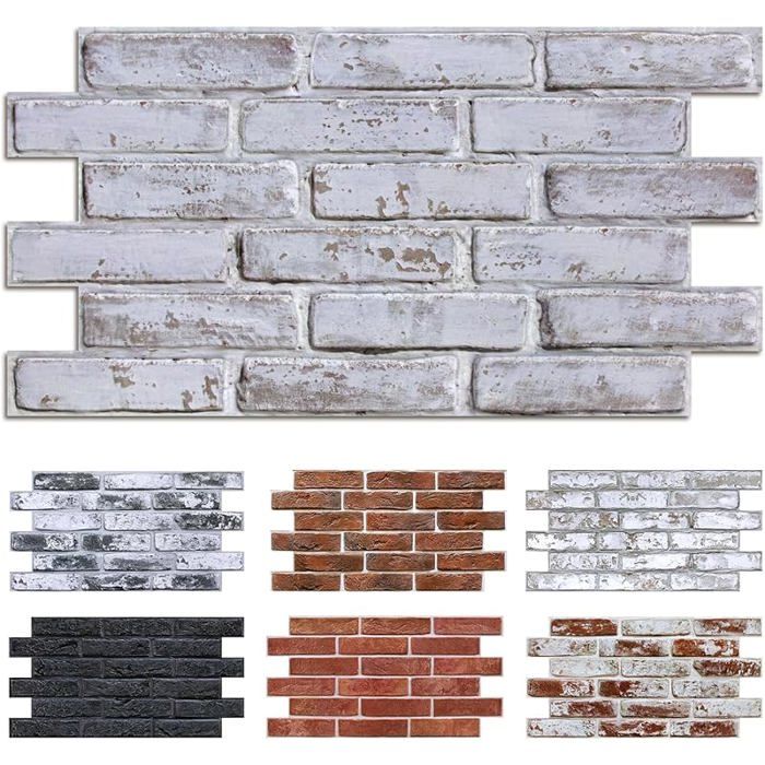 12 Pièces Panneaux muraux 3D Autocollants Aspect Brique Pierre 58 x 30 cm 3 MM épaisseur Large Brick-washedwhite STICKERS