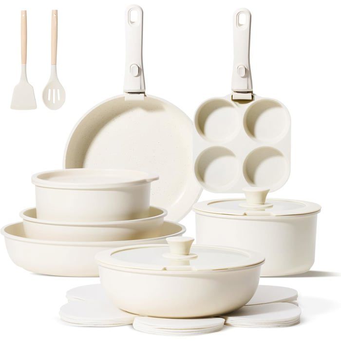 Batterie De Cuisine Antiadhésive 19 PcsSets De Poêles Et Casseroles Avec Poignée AmovibleEnsemble De Cuisine Pour Camping-Car