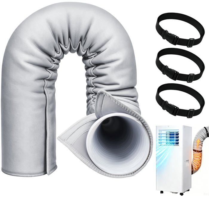 Gaine Isolante Portable Tuyau - 5-5.9 pouces 3 sangles réglables - Fixation sécurisée gris