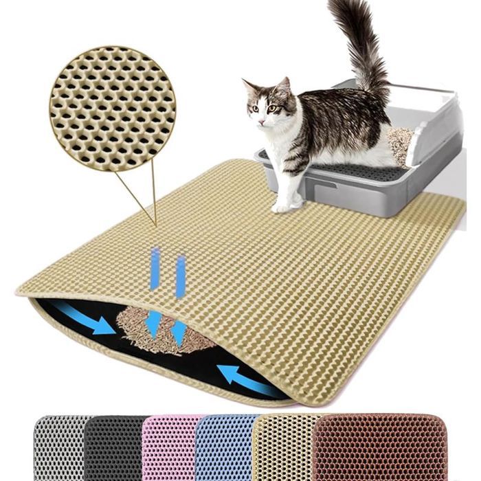 Tapis de litière pour chat - Double couche nid dabeille Imperméable et antidérapant - Accessoire animalerie - 30x45 cm Beige