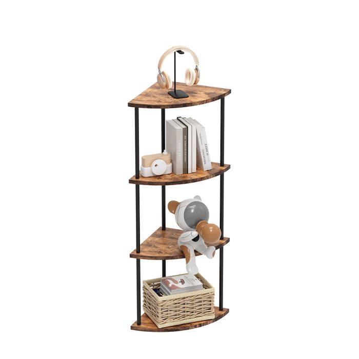 Bibliothèque à 4 Niveaux Marron Étagère dangle Vintage pour salon chambre Porte-Plante avec Cadre Acier et Bois MDF 30x30x93cm