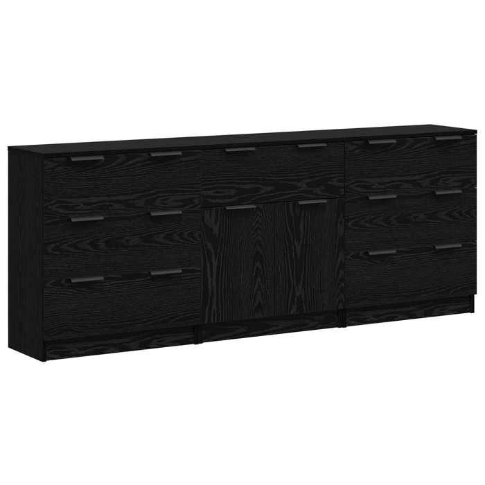 Lot de 3 Buffet - vidaXL - enfilade - bois dingénierie - chêne noir - 181 x 30 x 70 cm - 4 portes affleurantes - 5 tiroirs{mur20j}