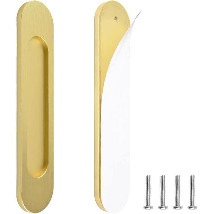 Lot de 2 poignées de porte coulissante ovales auto adhésives en alliage aluminium brossé doré poignées Or Brossé