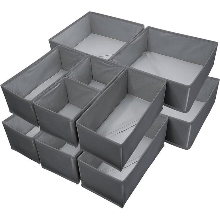 Organisateurs de TiroirsSéparateurs PliablesOrganisateur de Dressing pour Sous vêtements en Tissu12 pièces gris foncé
