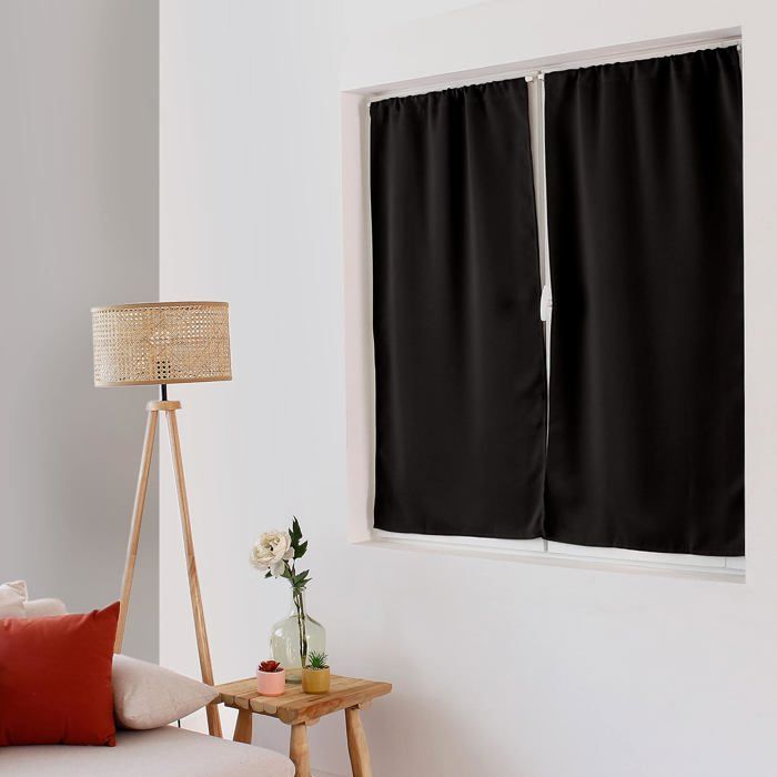 Rideau Vitrage Occultant Passe Tringle - Noir 60x120 cm 100% Polyester Tissu Certifié Oeko-TEX - Rideau Chambre Collection Réglisse