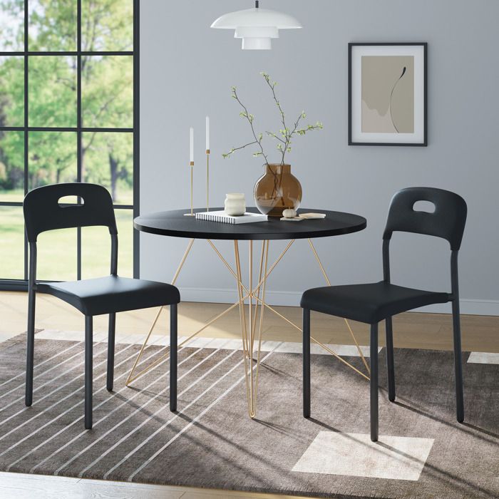 Chaises Empilables Lot 2 – Plastique Pieds Acier Imperméables –Capacité de charge de 136 kg– 455x40x76.5cm-Noir