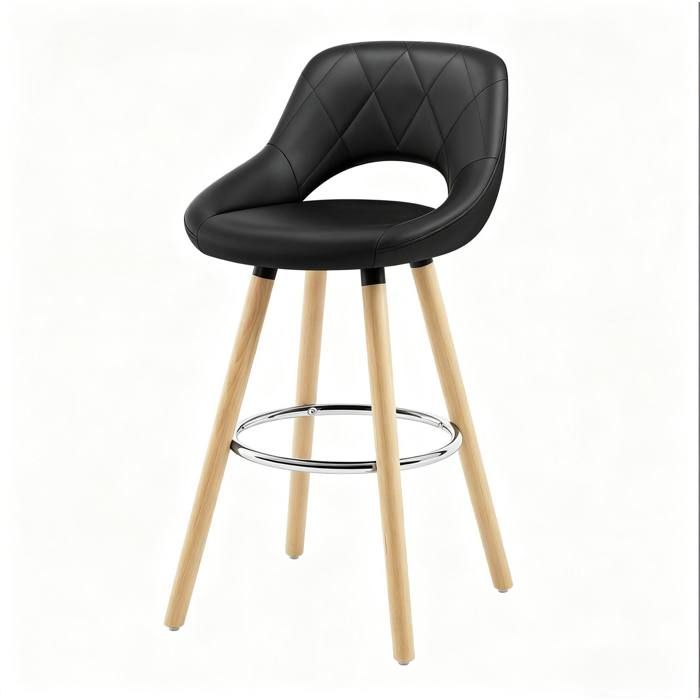 ELVORIN Tabouret de bar avec dossier simili cuir noir pieds en bois 91 cm assise 43 x 43 cm 100 kg à lunité ELVORIN Tabouret de bar avec dossier simili cuir noir pieds en bois 91 cm assise 43 x 43 cm 100 kg à lunité