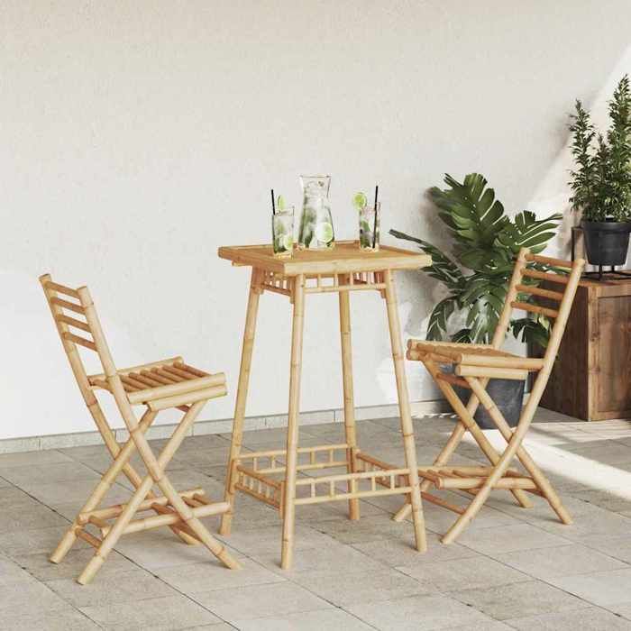 Les SoldesEnsemble Table bar avec chaises - ANTI-UV - pliable - en bambou 3 pcs ogs40l