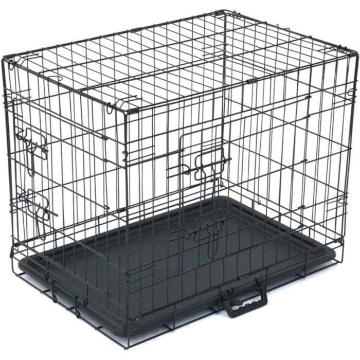 Chenil pliable pour chien en métal taille M avec bac en plastique et 2 portes - 60 5 x 44 x 59 5 cm