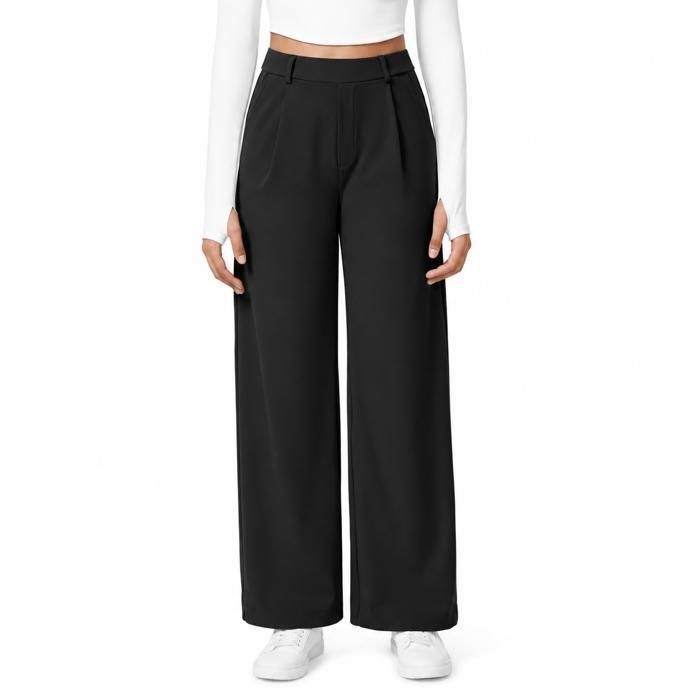 Pantalon de sport pour femme — coupe droite taille haute avec poches poches latérales non extensible noir