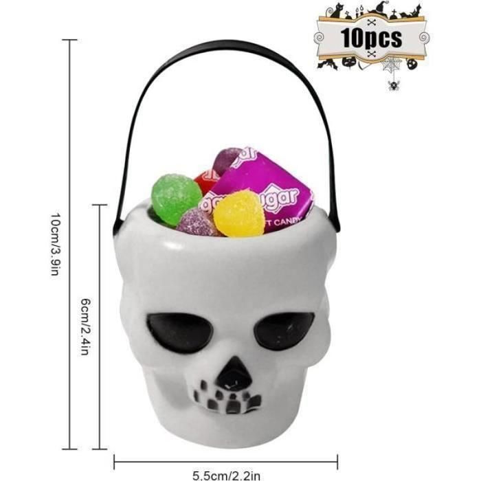 Lot de 10 Mini Seaux Halloween Crâne et Chaudron Sorcière Pots à Bonbons avec Poignée pour Décoration de Fête