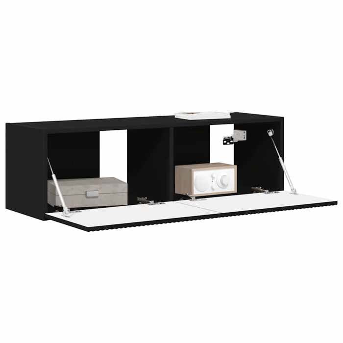 Armoire TV - Noir - Meuble TV mural Industriel - 98x31x29 5cm - Avec stockage - Noir - Bois dingénierie 29730