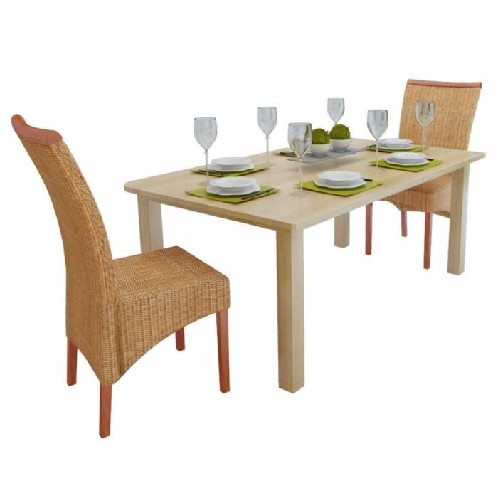 chaises de salle à manger en rotin marron - alomejor - lot de 2 - bois massif - style campagne