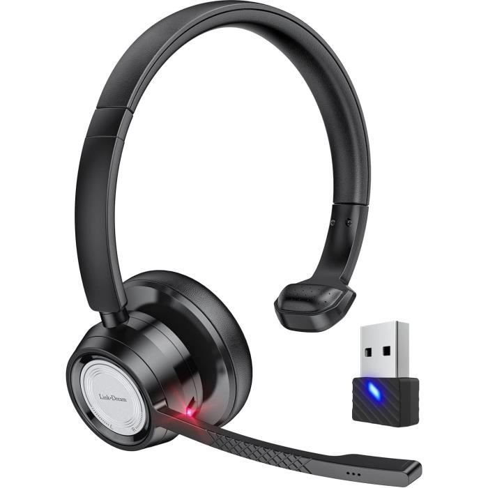 Casque Bluetooth sans Fil avec Micro & USB Dongle, Casque Audio Bluetooth  avec Anti Bruit, V5.0, Rotatif Mic Mute, 24+ Heures A103