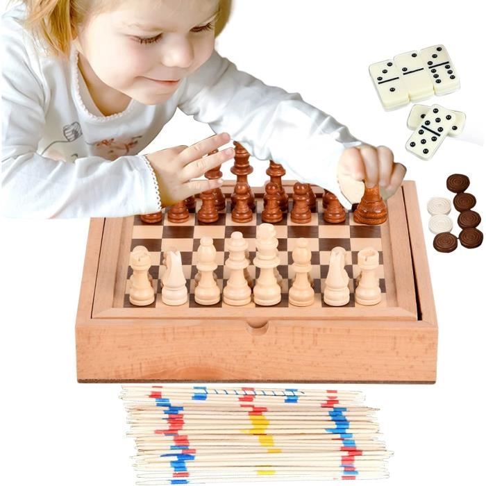 Jeu de société - Ensemble d'échecs et de dames en bois, dimensions : 48 Jeu de société - Ensemble d'échecs et de dames en bois, dimensions : 48
