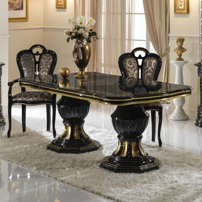 table de repas ovale - adele - noir/or - bois - l 185/230 x l 105 x h 75 cm