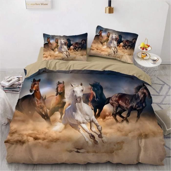 Parure de lit avec housse de couette motif cheval pour garçons