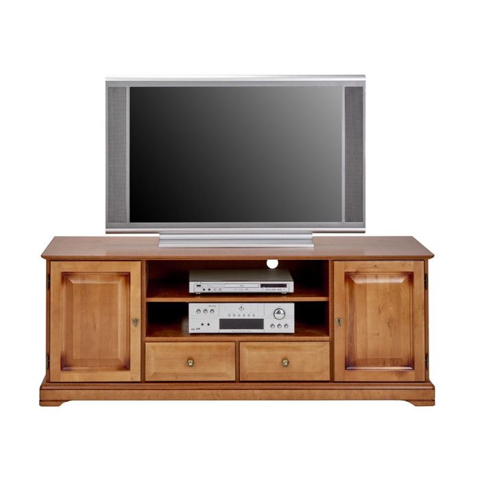 Meuble TV BAR 60 Pouces - ACTUAL DIFFUSION - Merisier - 2 Portes - 2 Tiroirs - 6 Niches