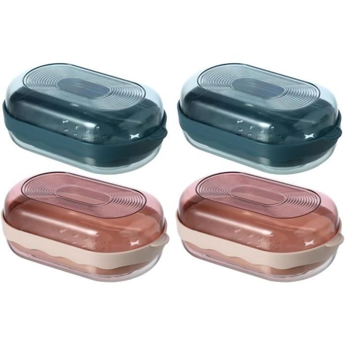 TOPBATHY Lot De 2 Boîtes Rondes Plastique Avec Couvercle – Boîtes De Rangement Salle De Bain, Cuisine, Voyage – Bleu Et Blanc, Design Égouttoir Pratique