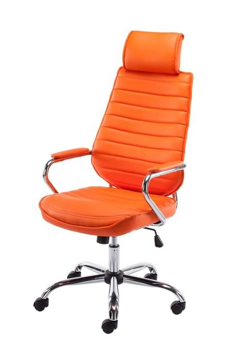 Fauteuil de bureau à roulettes en synthetique orange hauteur reglable