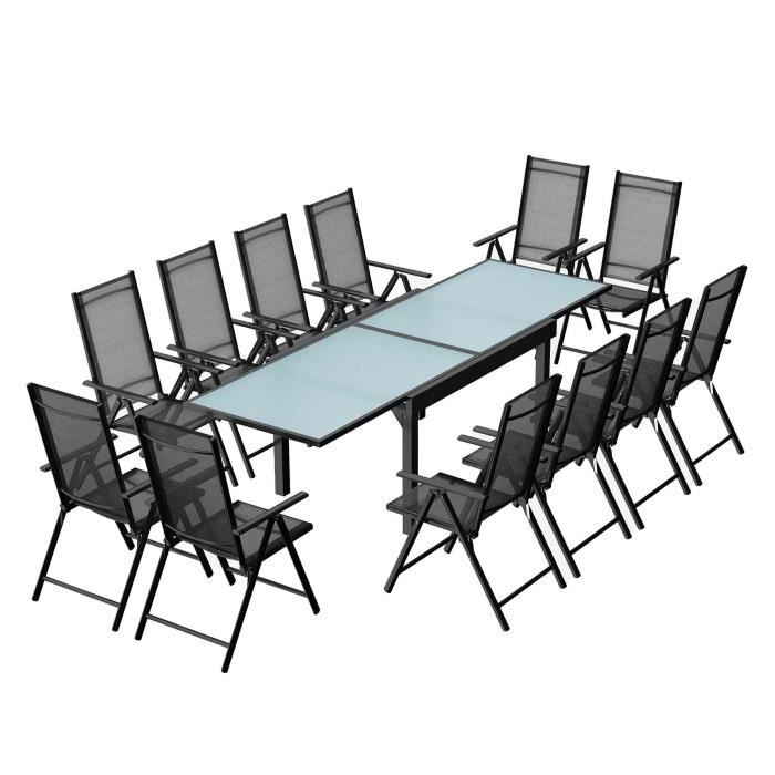 BRESCIA - Salon de jardin aluminium table extensible + 12 chaises en textilène