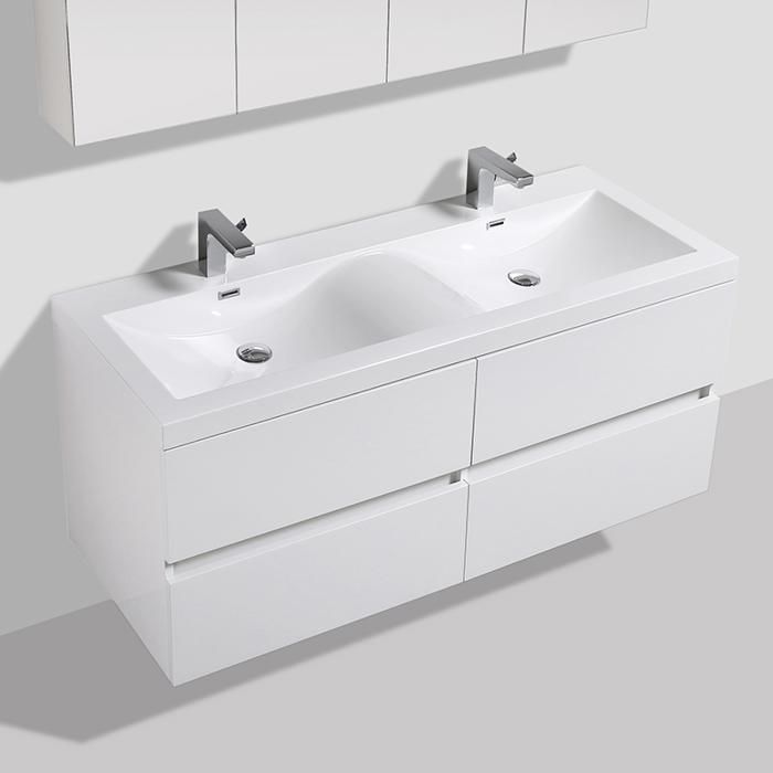 Meuble Salle De Bain Design Double Vasque Siena Largeur 144 Cm Blanc Laque Blanc Cdiscount Maison