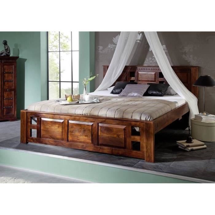 Stucture lit 180x200 - Bois massif dacacia laqué (Nougat) - Style colonial - OXFORD #253
