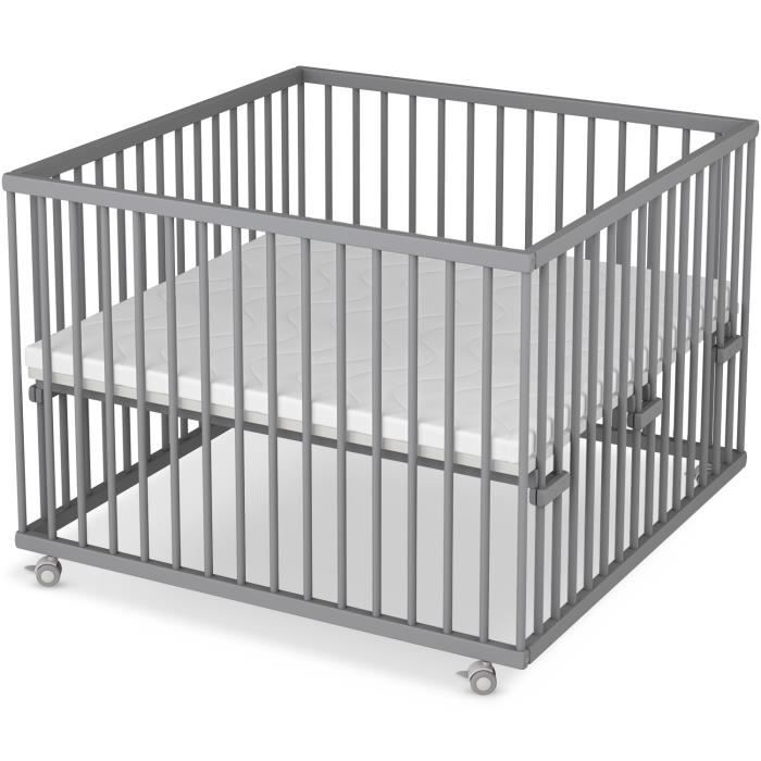 Samann Parc A Bebe 100x100 Cm Avec Matelas Teste Tuv Reglable En Hauteur En Continu Roulettes Caoutchoutees Gris Cdiscount Puericulture Eveil Bebe