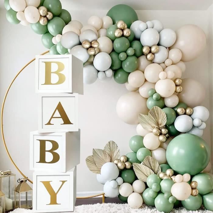 Boîte à ballons pour fête prénatale, blanche et dorée, décoration