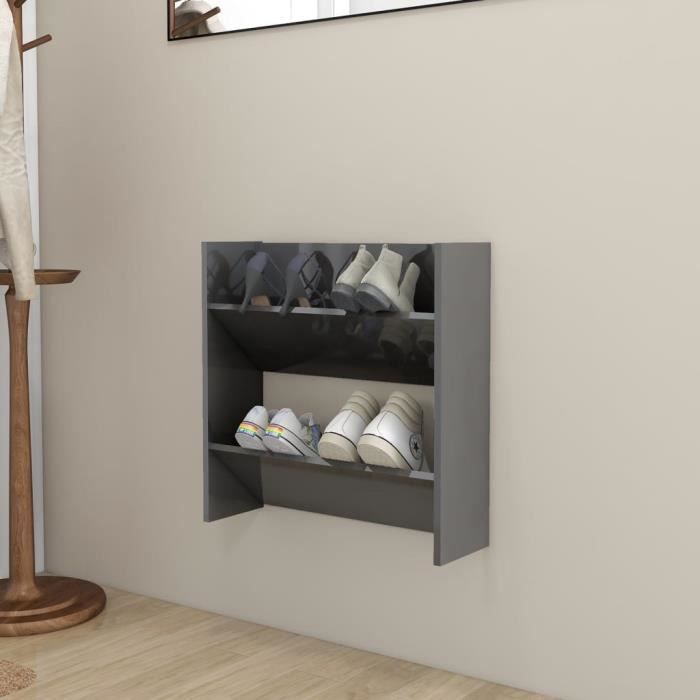 44324 ®MON Meuble à chaussures Meuble d Entrée Couloir & Contemporain Design Armoire chaussure murale Gris brillant 60x18x60 cm Aggl