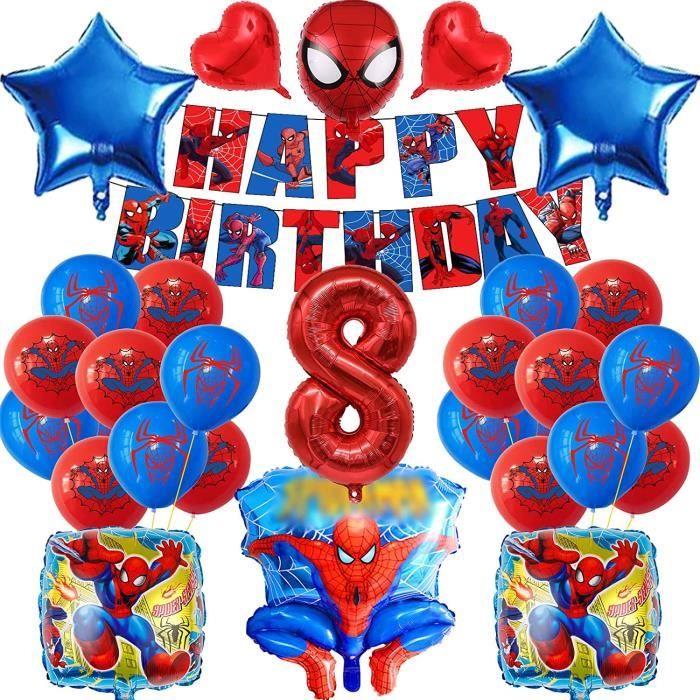 Kit Décoration Anniversaire Spider-Man – 110 Pièces – Assiettes, Gobelets, Serviettes, Ballons, Bannière – Pour Fête D'enfant