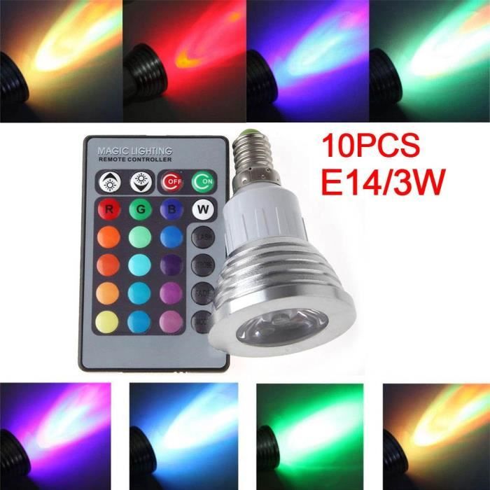 10pcs E14 Ampoule Spot LED RGB 3W + Cdiscount Maison