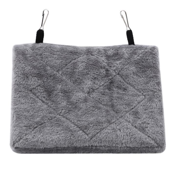 Tente de Cage Suspendue Hamac en Peluche Douce pour Oiseaux Perroquet Lit Chaud dHiver(Gris M)