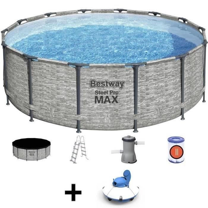 Kit Piscine hors sol tubulaire BESTWAY Steel Pro Max™ - 427 x 122 cm - Ronde + Robot aspirateur Fris