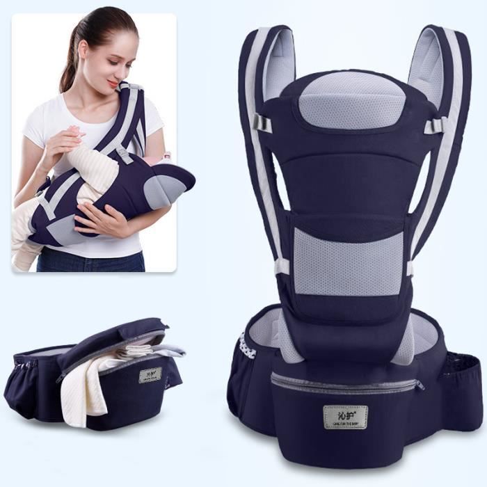 Sac Banane Ergonomique Bébé 0-36 Mois - Siège Multiposition Jusqu'à 25 Kg, Coton Respirant, Bleu Foncé