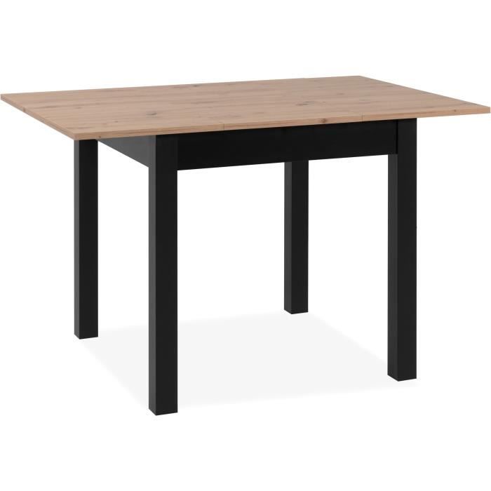 Table à manger extensible COBURG - Décor chêne artisan et noir - Rallonge 40 cm - 4-6 personnes - L
