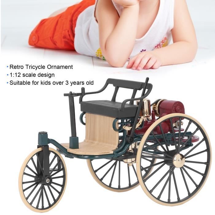 Tricycle Ornement, 1:12 Échelle Classique Alliage Tricycle Modèle Ornement Haute Simulation Rétro Miniature Tricycle Décoration pour La Maison(Le Noir