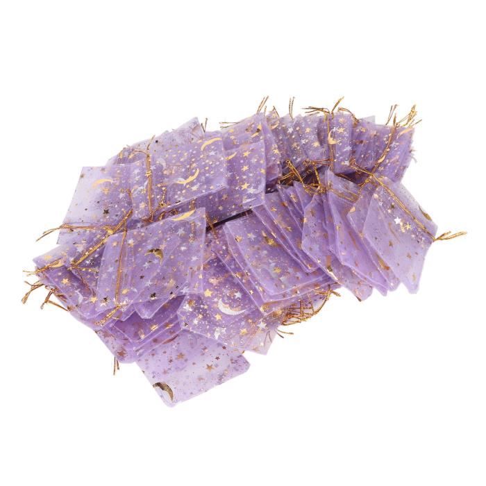 JOCXZI 100 Sacs Organza 9x12 Cm Étoiles & Lune – Sachets Cadeaux Mariage, Bijoux, Bonbons Avec Ruban Or